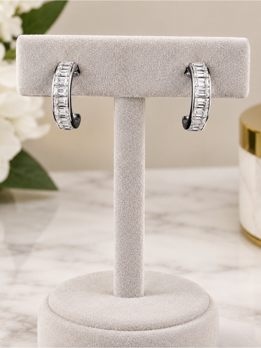 Classic Silver CZ Huggie Hoop Earrings - Sparkling Silver